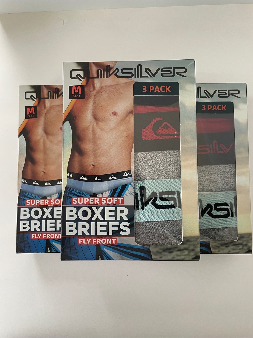 LOT OF 3 New Quiksilver Mens Boxer Briefs 3-Packs Size Medium M 32-34